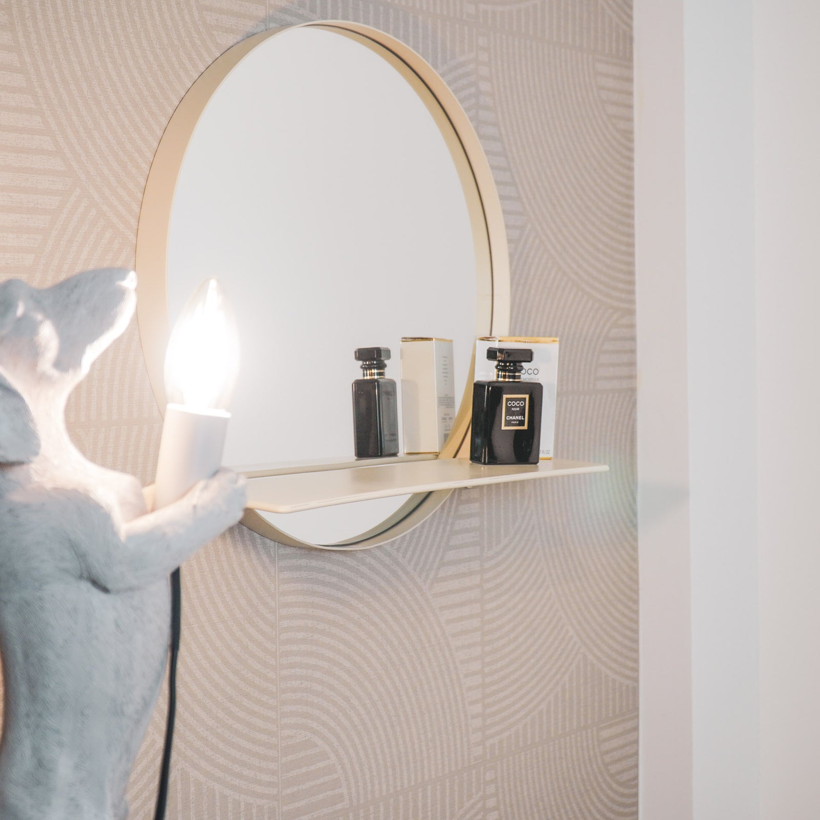 Mirror, Round, Metal, With Shelf, Sand, Ø40cm — 6